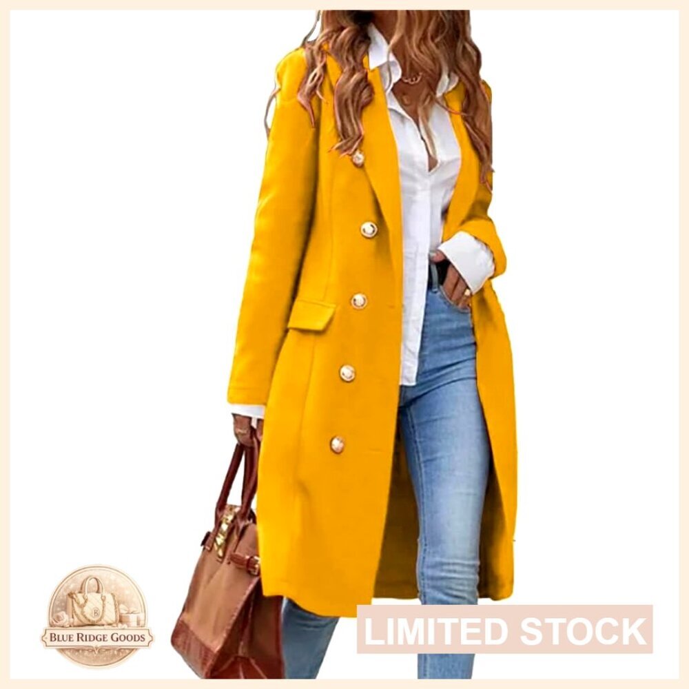 Long Wool Pea Coat Classic Double Breasted Trench Elegant Fall Winter Jacket